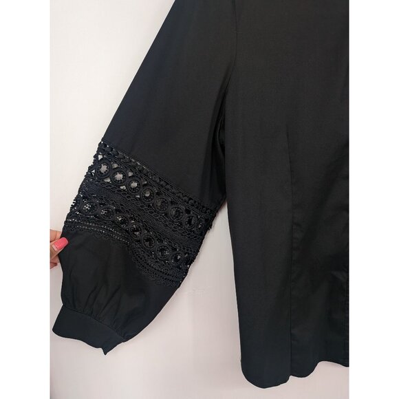 Chicos Button Up Poplin Top Women Size 16 Crochet Balloon Sleeve Romantic Office - Picture 4 of 8